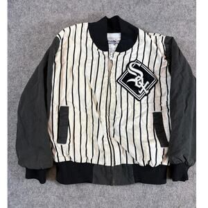 VINTAGE Chicago White Sox MLB Bomber Jacket Boys Pinstripe Chalk Line Size 6/7